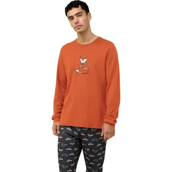 Pánské pyžamo Pánské bavlněné pyžamo s liškou a manžetami Vamp 23620 orange dust velikost S