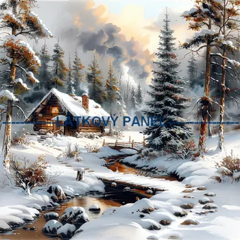 Látkový panel - Zimní krajinka - ZIM-212 Velikost: 20x20cm, Materiál: Kočárkovina