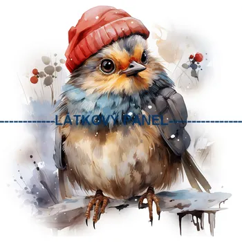 Látkový panel - Ptáček v zimě - ZIM-195 Velikost: 25x25cm, Materiál: Kočárkovina