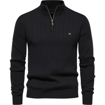 Pánský svetr Pánský svetr s rozepínacím rolákem na zip Dlouhý rukáv Jednobarevný pletený svetr Elegantní zimní móda Bavlna Lycra Pohodlný svetr Různé barvy černá S
