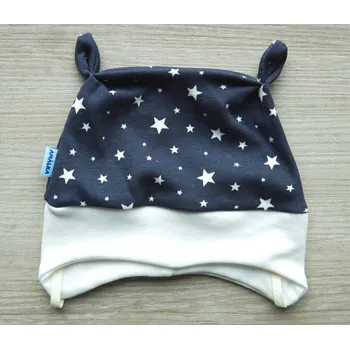 Kojenecké oblečení AMÁLKA Bavlněná zavazovací čepička hvězdičky, modrošedá Velikost: 74-80