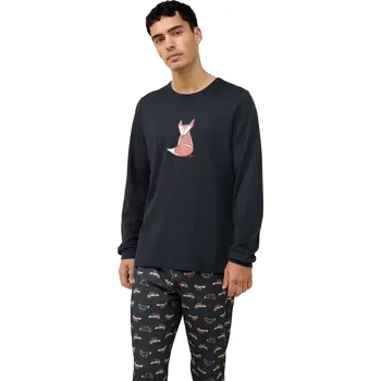 Pánské pyžamo Pánské bavlněné pyžamo s liškou a manžetami Vamp 23620 dark gray velikost L