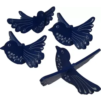 Party dekorace Dřevěný ptáček s potiskem 01 tmavě modrá