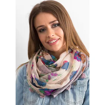 Šála Viskózový šátek s květinovým vzorem model 19730 pudrově růžový