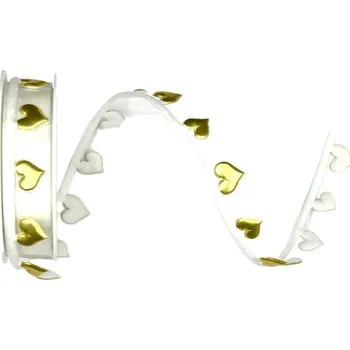 Stuha Stuha girlandová GOLDEN HEART GARLAND vysekávaná zlatá 15mm x 1m (Stuha vysekávaná, jednostranná, dekorační, zlatá srdíčka)