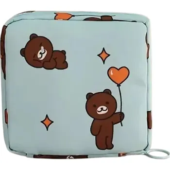 Taška na dámské hygienické vložky a tampony 12 x 12 x 4 cm Vodotěsný úložný sáček na zip Modré pouzdro s kresleným motivem medvídků