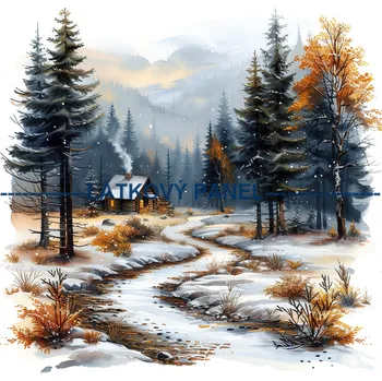 Látkový panel - Zimní krajinka - ZIM-201 Velikost: 35x35cm, Materiál: Úplet
