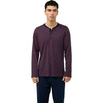 Pánské pyžamo Pánské bavlněné pyžamo s geometrickým vzorem a knoflíkovou légou Vamp 23610 blue velikost XL