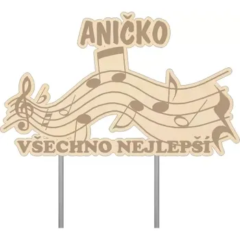 Party dekorace Gardener group ČR - Zápich na dort dřevěný hudebník všechno nejlepší 01