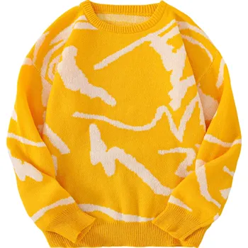 Pánský svetr Pánský svetr s dlouhým rukávem a výstřihem do O Jednoduchý vzor Elegantní pletený svetr Podzimní a zimní móda Polyester Různé barvy žlutá XS