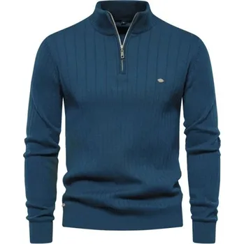 Pánský svetr Pánský svetr s rozepínacím rolákem na zip Dlouhý rukáv Jednobarevný pletený svetr Elegantní zimní móda Bavlna Lycra Pohodlný svetr Různé barvy modrá S