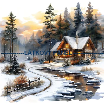 Látkový panel - Zimní krajinka - ZIM-204 Velikost: 25x25cm, Materiál: Teplákovina nepočesaná