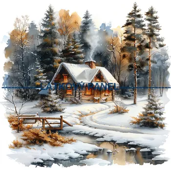 Látkový panel - Zimní krajinka - ZIM-206 Velikost: 30x30cm, Materiál: Bavlna