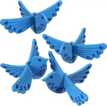 Party dekorace Dřevěný ptáček s potiskem 01 světle modrá