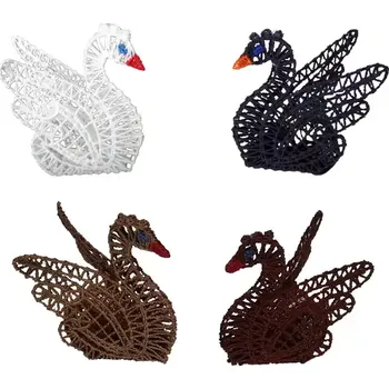 Svatební dekorace Vyšívaná labuť – svatební dekorace z nití tmavě hnědá