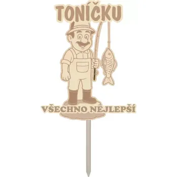 Party dekorace Gardener group ČR - Zápich na dort dřevěný rybář všechno nejlepší 01