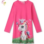 Dívčí noční košile dlouhý rukáv Kugo SS3627 tmavě růžová (Noční košile pro dívky s jednorožcem)