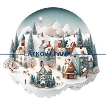 Látkový panel - Zimní vesnička - ZIM-196 Velikost: 30x30cm, Materiál: Mikroplyš