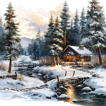 Látkový panel - Zimní krajinka - ZIM-205 Velikost: 20x20cm, Materiál: Bavlna