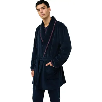 Pánský župan Pánský fleecový župan s geometrickým lemem Vamp 23616 blue velikost XXL