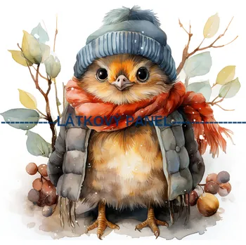 Látkový panel - Ptáček v zimě - ZIM-193 Velikost: 45x45cm, Materiál: Bavlna