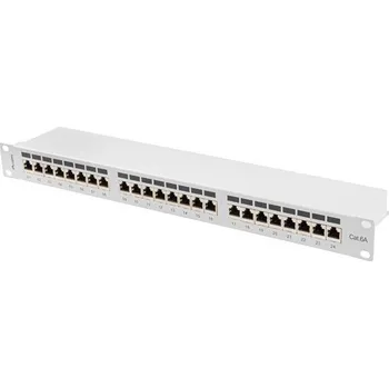Racková skříň Lanberg | PATCH PANEL 24 PORTŮ 1U 19" CAT.6A FTP STÍNĚNÝ ŠEDÝ