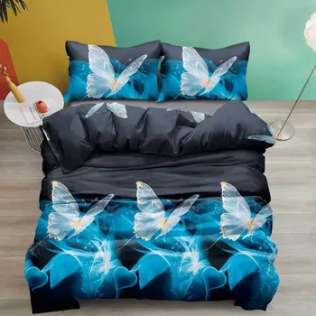Povlečení NOVINKA 2025! Exkluzivní oboustranné Bavlněné povlečení s 3D efektem 140x200/70x90 cm - AZUROVÝ MOTÝLCI