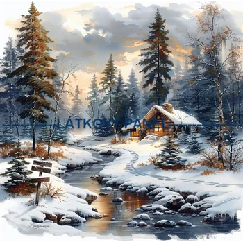 Látkový panel - Zimní krajinka - ZIM-209 Velikost: 30x30cm, Materiál: Bavlna