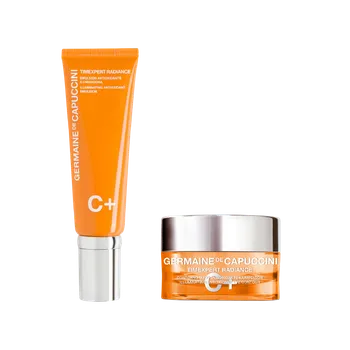Kosmetická sada Vánoční balíček TIMEEXPERT RADIANCE C+ – Emulze 50 ml, Krém na oči 15 ml, Necesér, Taška s kožešinou – Germaine de Capuccini Rozjasňuje pleť, chrání ji před oxidativním stresem a zanechává hebkou a svěží.