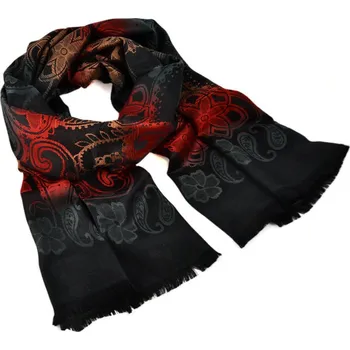 Šála Šála teplá - černo-oranžová s potiskem květin