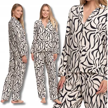 Dámské pyžamo MORAJ Dámské pyžamo košilového střihu, rozepínací, s dlouhým rukávem a viskózovými kalhotami. Velikost S