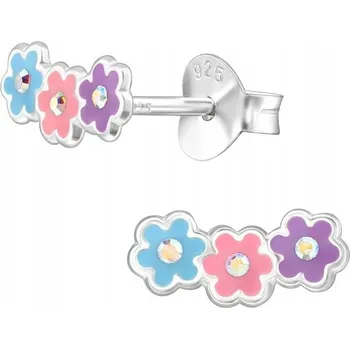 Náušnice Dětské stříbrné náušničky Kytičky s kamínky, puzetové