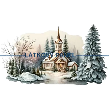 Látkový panel - Zimní kostelík - ZIM -222 Velikost: 10x7cm, Materiál: Kočárkovina