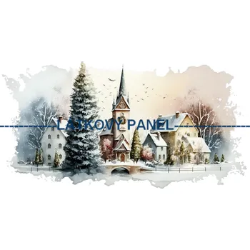 Látkový panel - Zimní kostelík - ZIM -221 Velikost: 10x7cm, Materiál: Mikroplyš