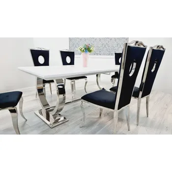 Jídelní set Stříbrná rozkládací jídelna glamour Omega + 6 židlí Victoria