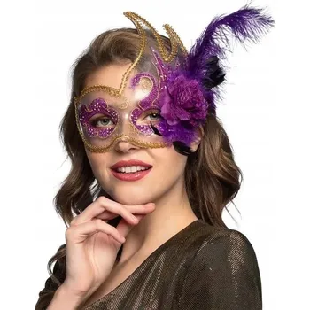 Karnevalová maska SUPER BENÁTSKÁ MASKA S PEŘÍM 00340