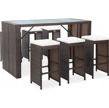VidaXL 7dílná zahradní barová souprava s poduškami, PE ratan, hnědá