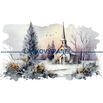 Látkový panel - Zimní kostelík - ZIM -217 Velikost: 60x40cm, Materiál: Kočárkovina