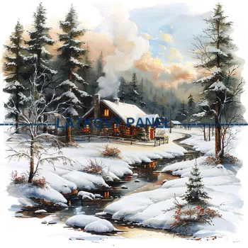 Látkový panel - Zimní krajinka - ZIM-211 Velikost: 35x35cm, Materiál: Kočárkovina