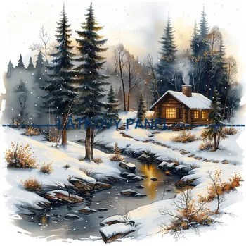 Látkový panel - Zimní krajinka - ZIM-208 Velikost: 30x30cm, Materiál: Kočárkovina