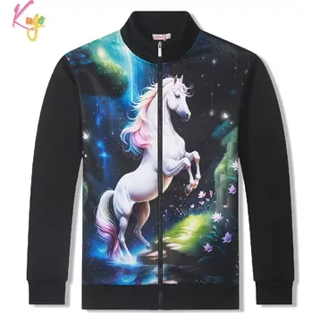 Dívčí mikina Teplá dívčí mikina Kugo PT2507 černá (Stylová dívčí mikina s koněm)