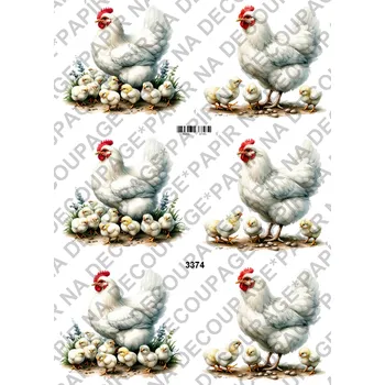 Umělecký papír Rýžový a soft papír na decoupage - Slepičky - KB3374 Materiál: Soft, Rozměr: A4