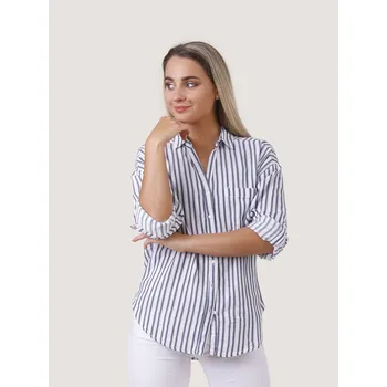 Body BudesIN Pruhovaná modrobílá košile Laura s výstřihem do V Velikost: L