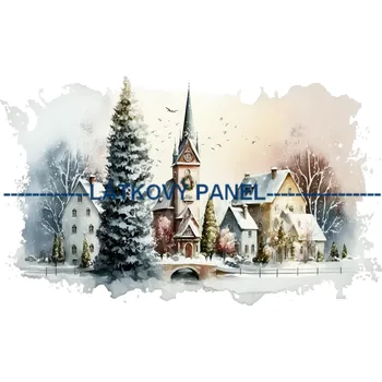 Látkový panel - Zimní kostelík - ZIM -214 Velikost: 20x13cm, Materiál: Bavlna