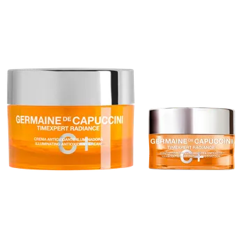 Kosmetická sada Vánoční balíček TIMEEXPERT RADIANCE C+ – Rozjasňující a antioxidační – Krém 50 ml, Krém na oči 15 ml, Necesér, Taška – Germaine de Capuccini Rozjasňuje pleť, chrání ji před oxidativním stresem a zanechává hebkou a svěží.