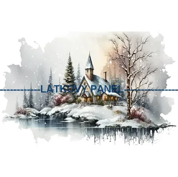 Látkový panel - Zimní kostelík - ZIM -215 Velikost: 30x20cm, Materiál: Bavlna