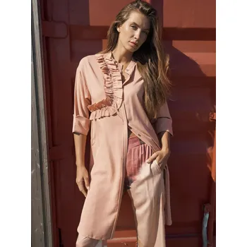 Dámské šaty Šaty Nu Denmark 8327-22 meruňkové košilové s efektním řasením na rameni Velikost: 36