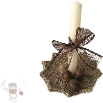 Svícen Dubový skřítek Háčkovaný jutový svícen - přírodní elegance podzimu