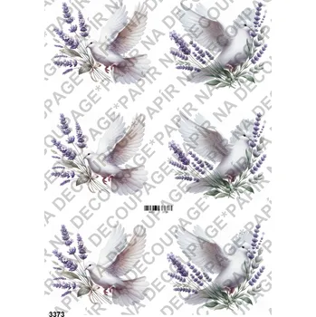 Umělecký papír Rýžový a soft papír na decoupage - Holubička a levandule - KB3373 Materiál: Soft, Rozměr: A4