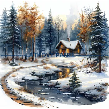 Látkový panel - Zimní krajinka - ZIM-207 Velikost: 15x15cm, Materiál: Kočárkovina